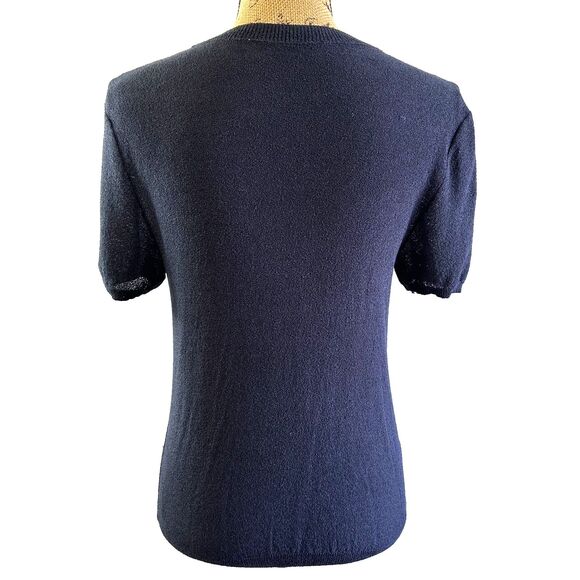 Tori Burch Women's Navy Embellished Short Sleeve Stretchy Sweater Top Sz L - Picture 6 of 13